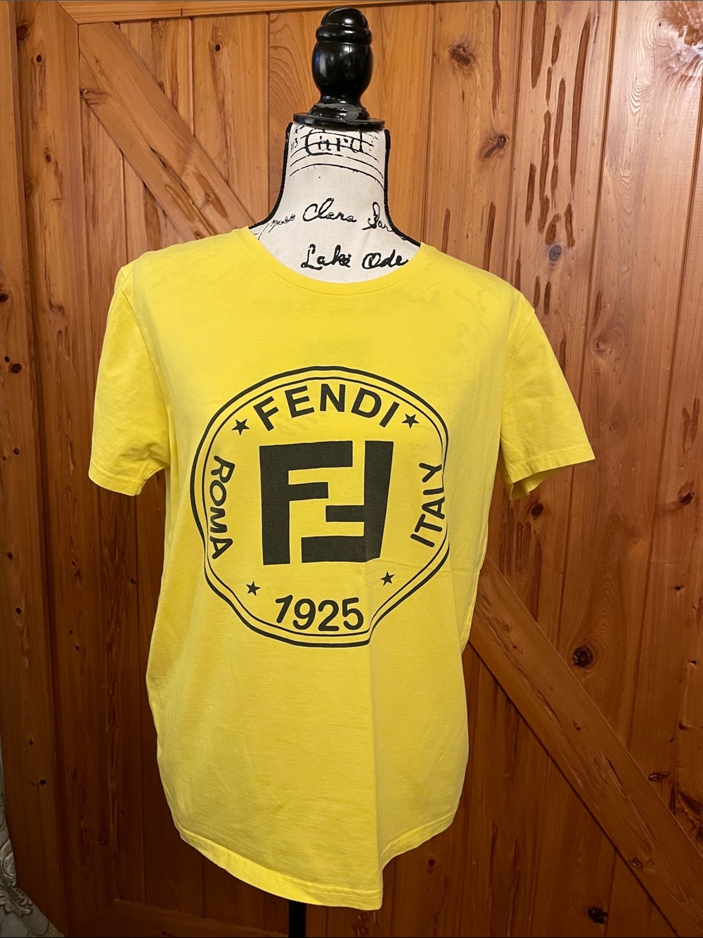 Fendi Yellow Short-Sleeve Logo Stamp Tee